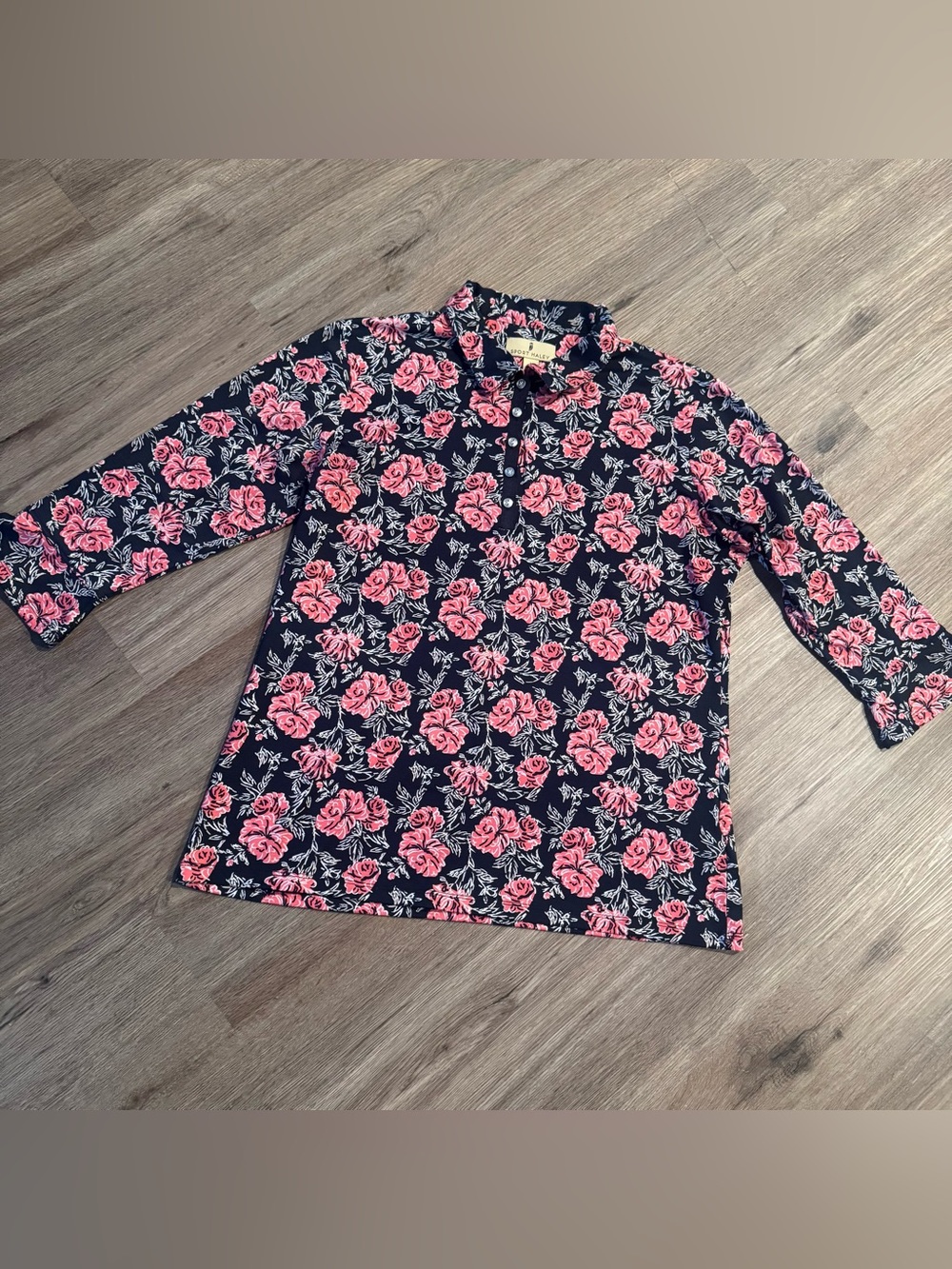 Sport Haley Navy Polo with Pink Rose Print